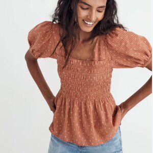 Madewell Bubble-Sleeve Smocked Peplum Top (Size 10)
